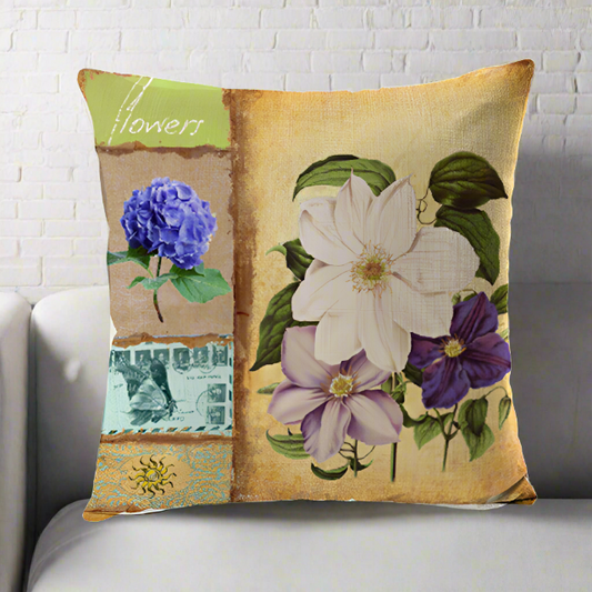 Vintage Lily and Hydrangea Flower Pillow Cover