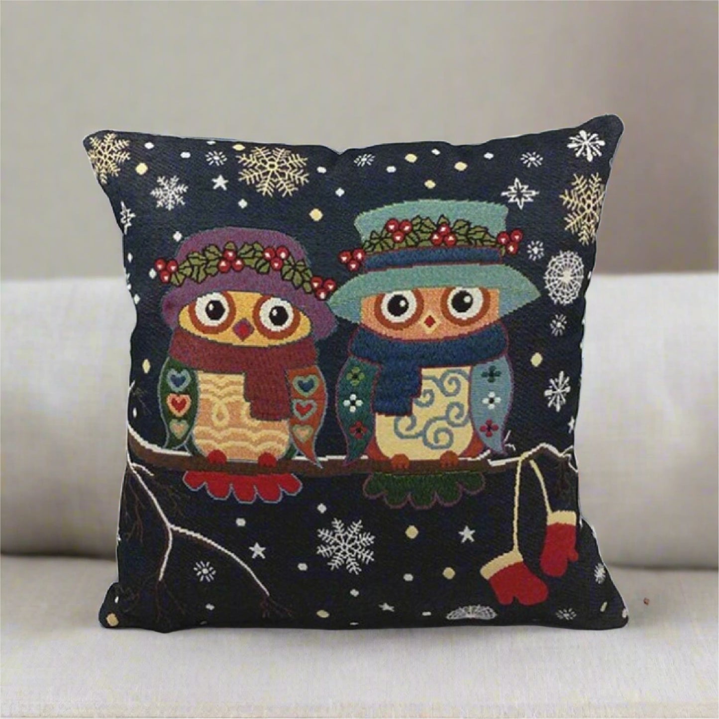 Vintage Graphic Owl Dark Blue Pillow Cover