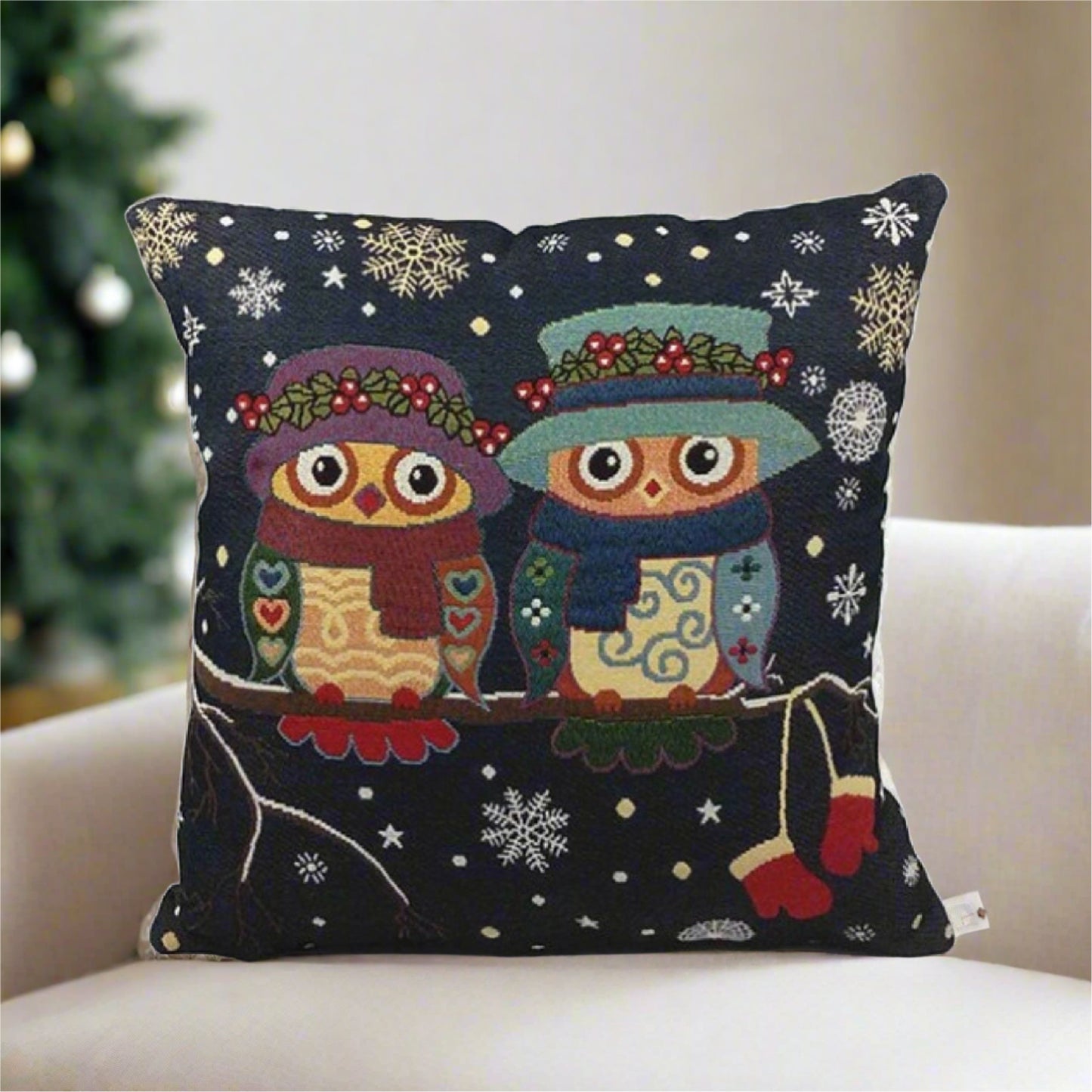 Vintage Graphic Owl Dark Blue Pillow Cover