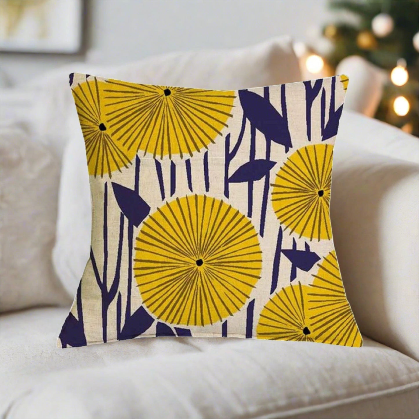 Yellow Flower Geometric Graphic Pattern Pillow Cover