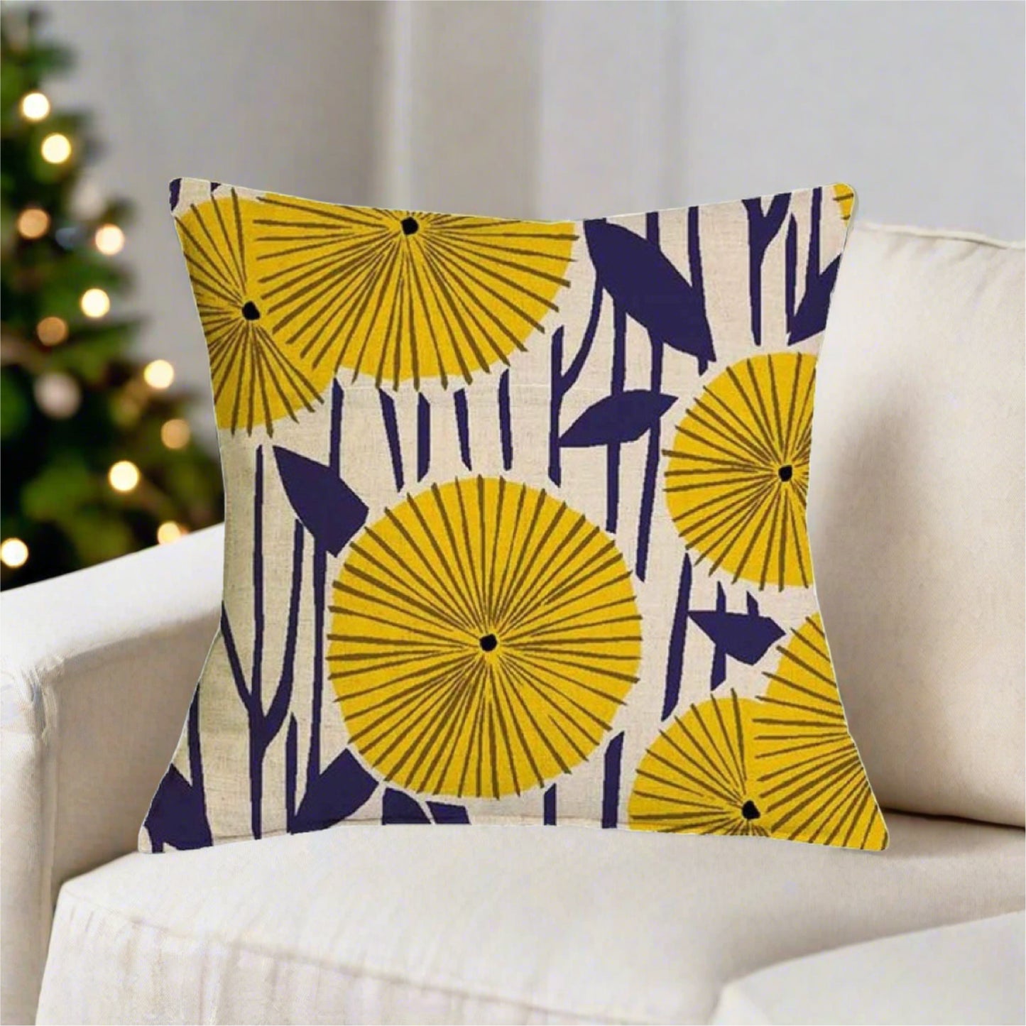 Yellow Flower Geometric Graphic Pattern Pillow Cover