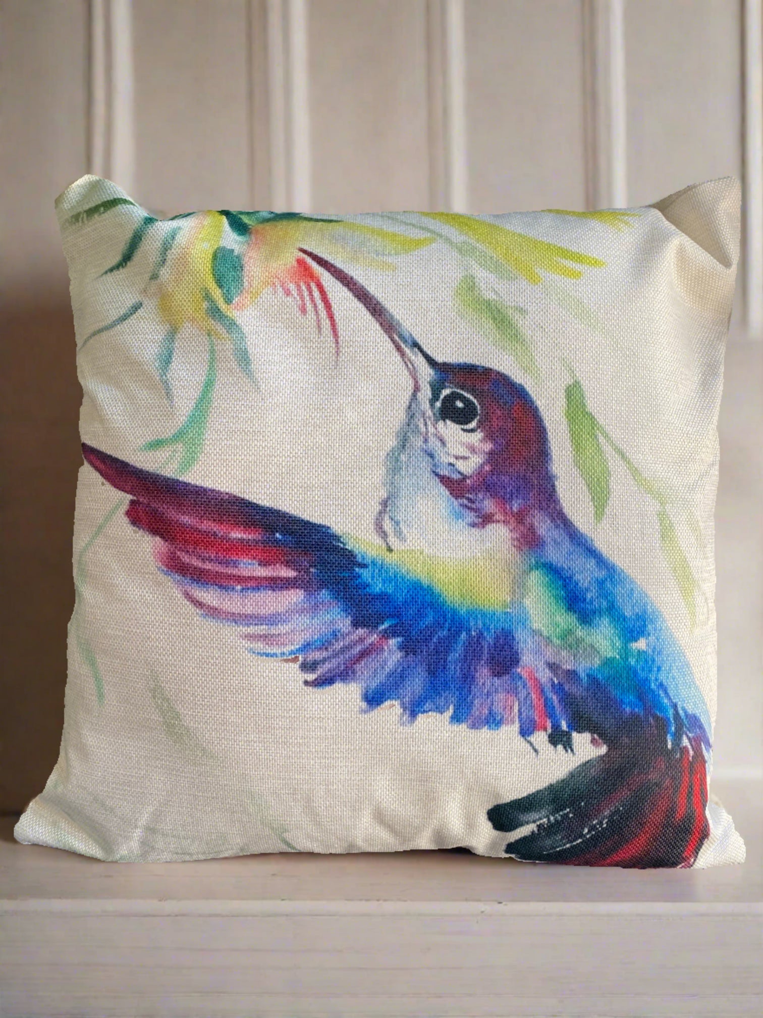 Blue Hummingbird Bird With Flowers Throw Pillow Cover Eryn Home