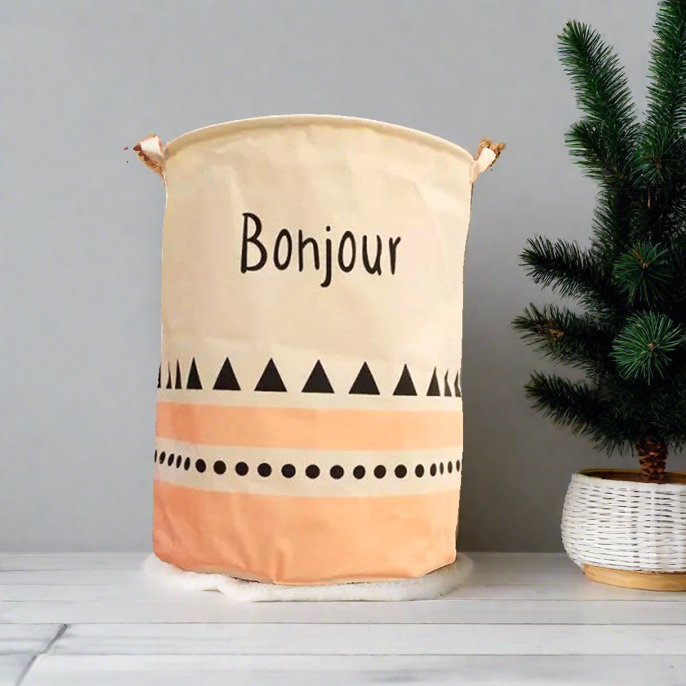 Bonjour Pink And Natural Waterproof Foldable Laundry Basket