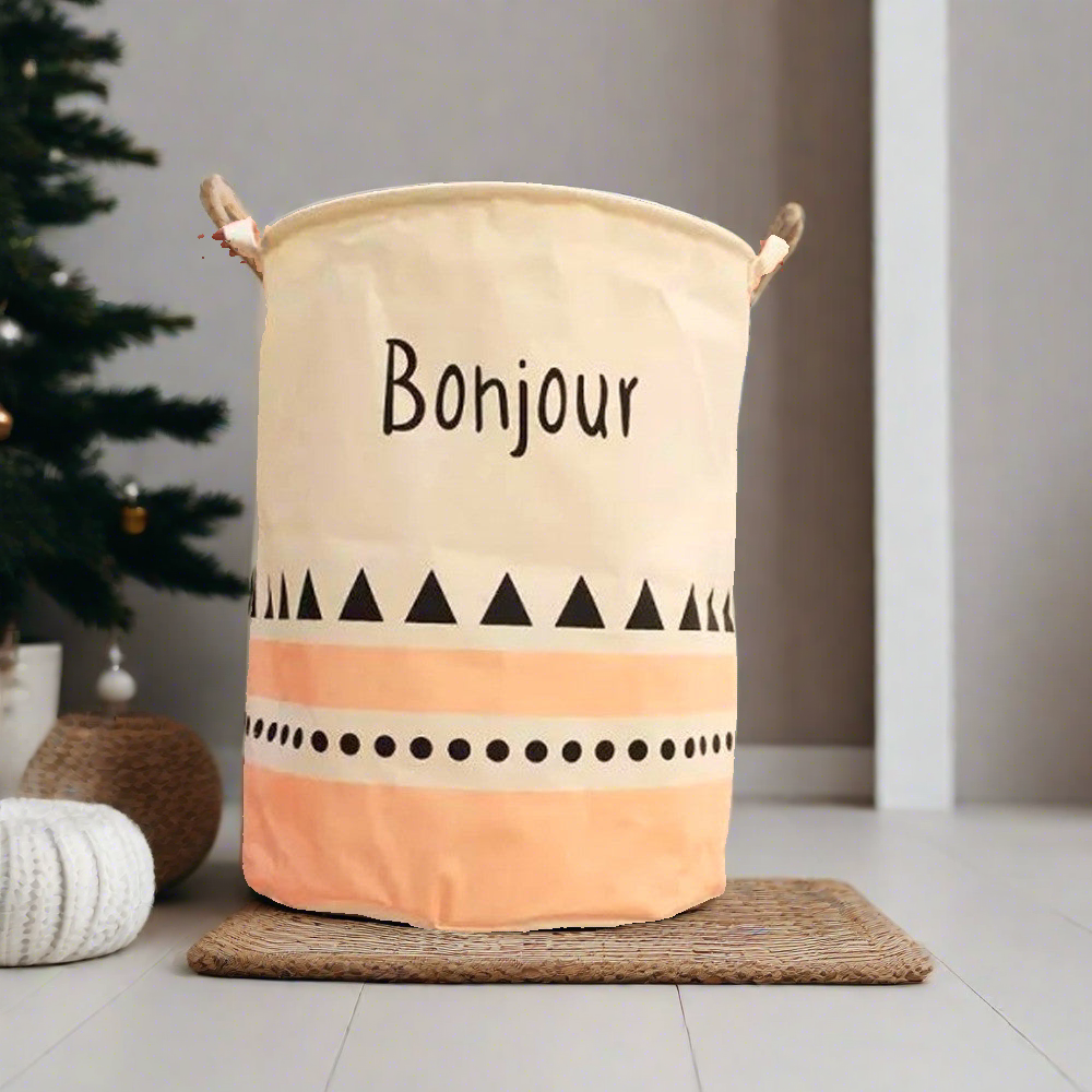 Bonjour Pink And Natural Waterproof Foldable Laundry Basket