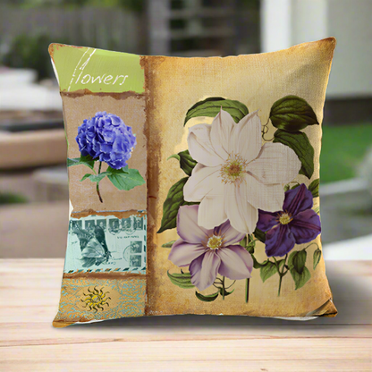 Vintage Lily and Hydrangea Flower Pillow Cover