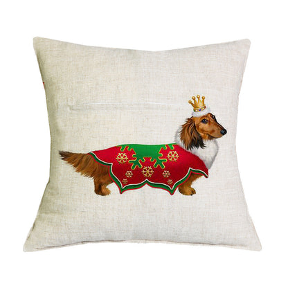 Christmas Dachshund - Red Shirt Pillow Cover