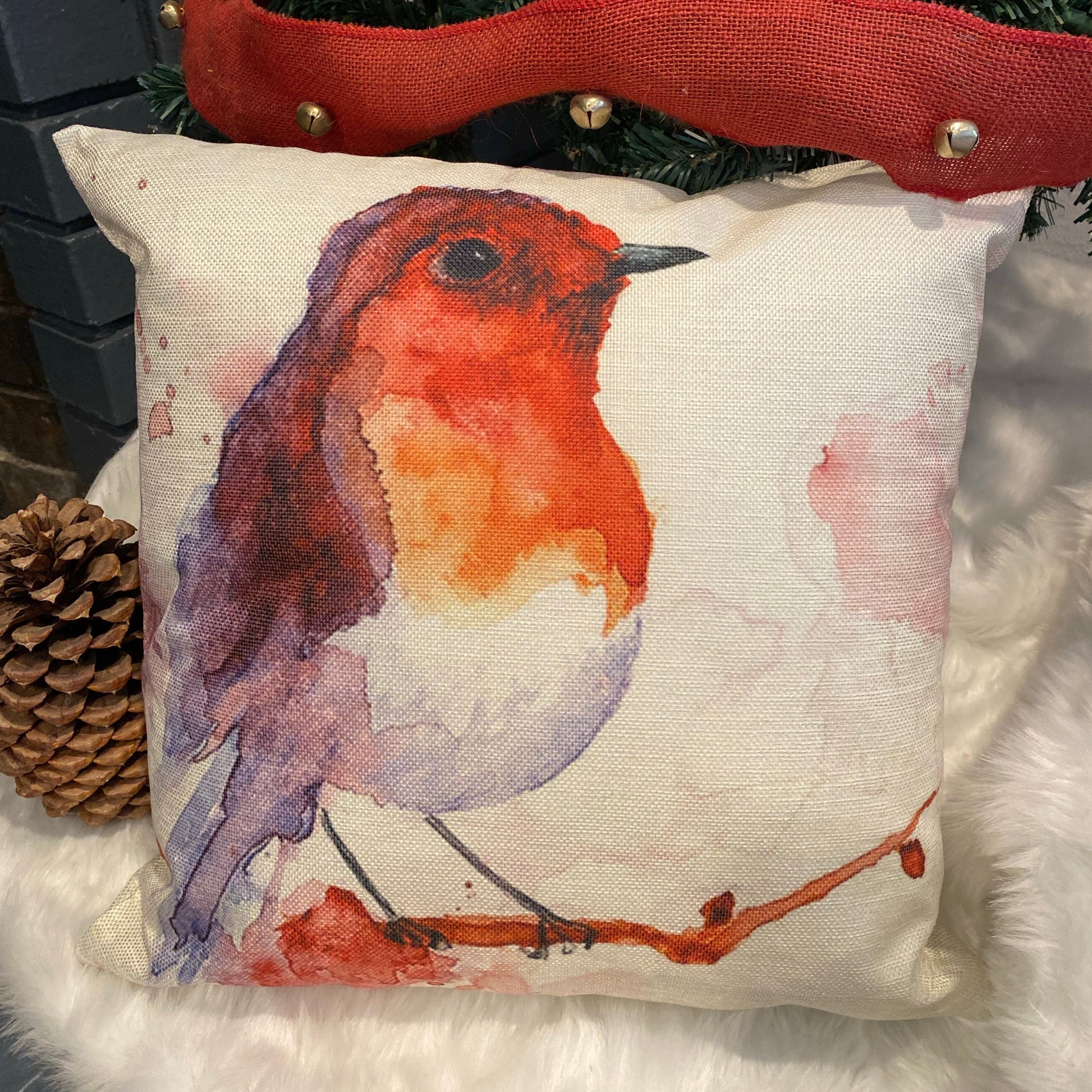 Cute Red Bird Painting Decorative Throw Pillow Cover