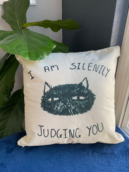 I'm Silently Judging You Black Cat Pillowcase | Throw Pillow Cover