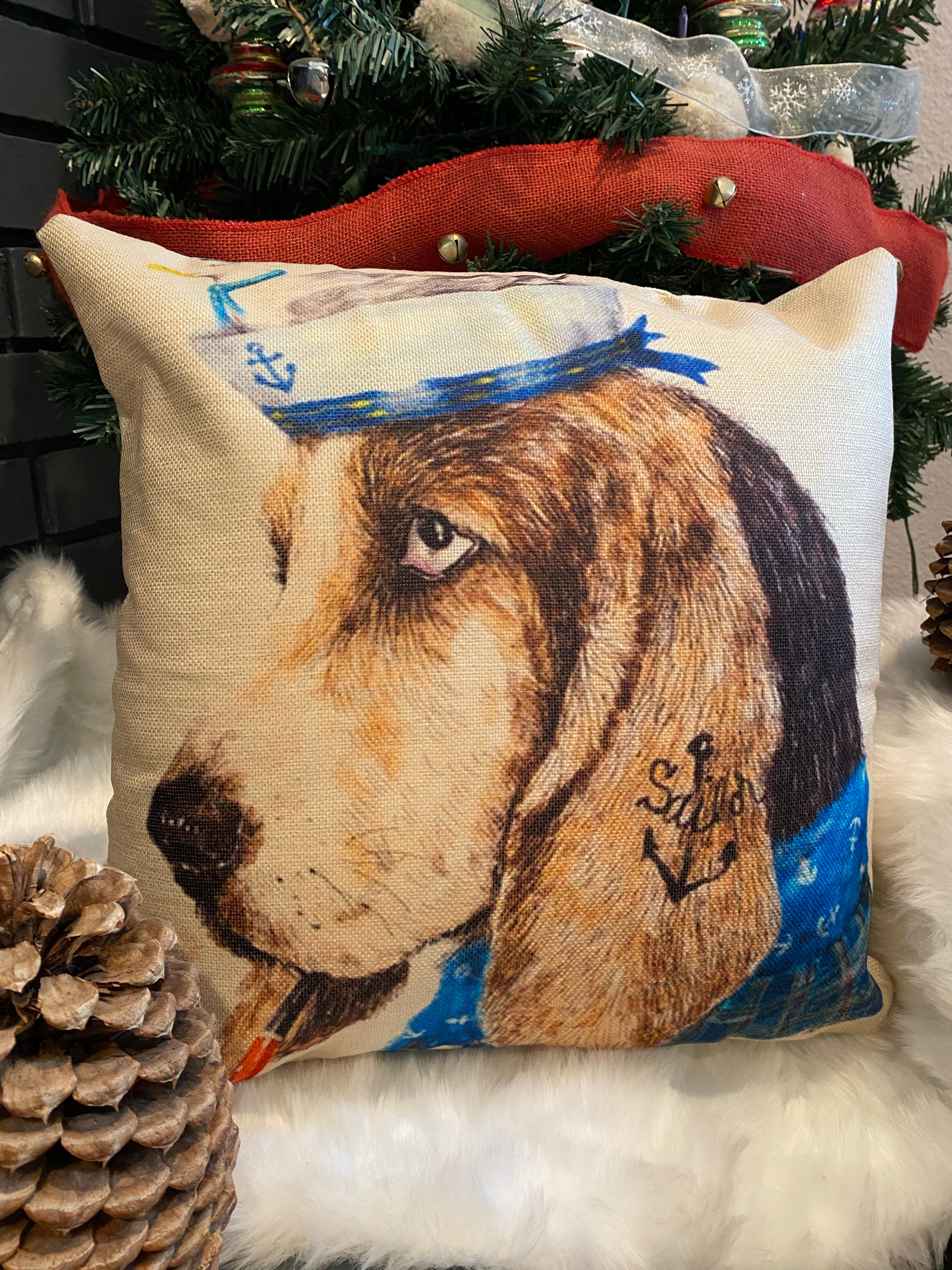 Basset Hound Sailor with Pipe and Blue Shirt Pillowcase Hush Puppies Pillows Eryn Home