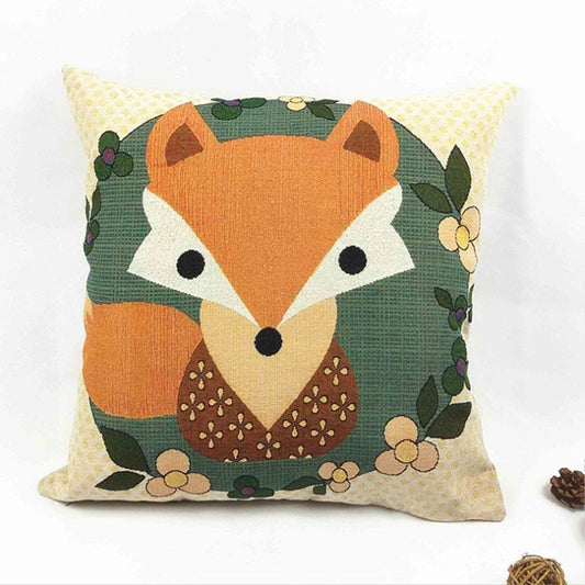 Vintage Graphic Yellow Fox With Green Pillow Cover