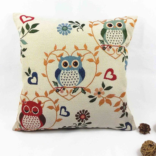 Vintage Graphic Three Owl Pillow Cover