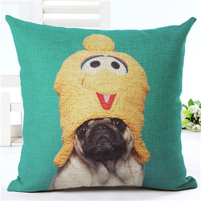 Pug Home Yellow Hat Decorative Pillow Cover