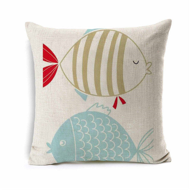 Kids Cartoon Fish Cushion Cover Sea Animal Throw Pillow Cover