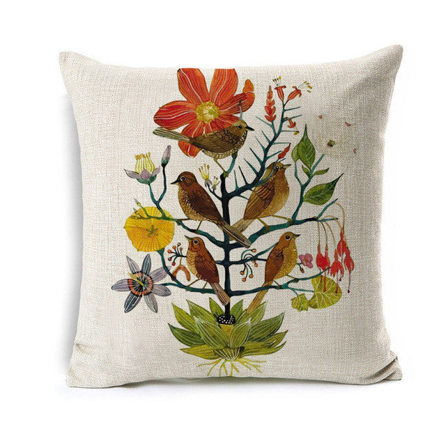 Brown Bird With Flowers Decorative Throw Pillowcase